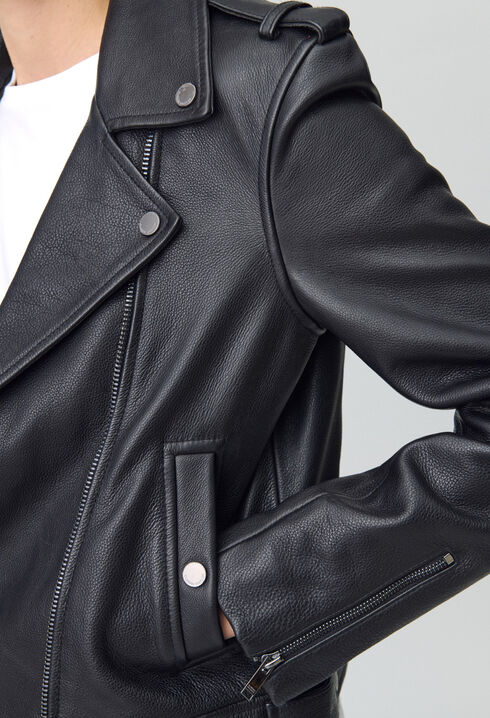 Chaqueta de cuero granulado negro