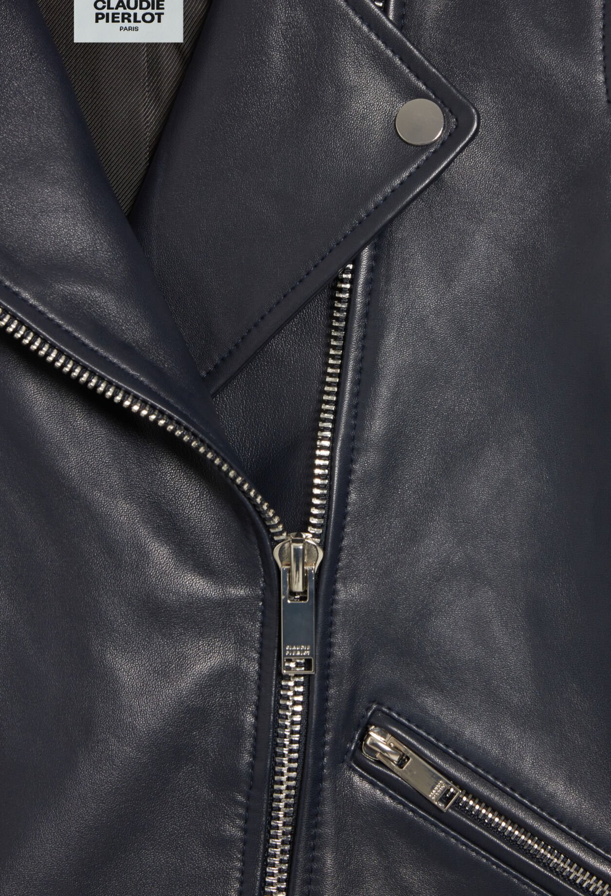 Chaqueta de piel lisa azul marino