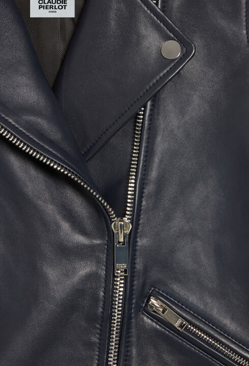 Chaqueta de piel lisa azul marino