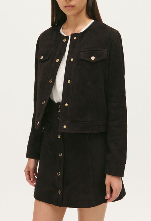 Chaqueta de piel color chocolate