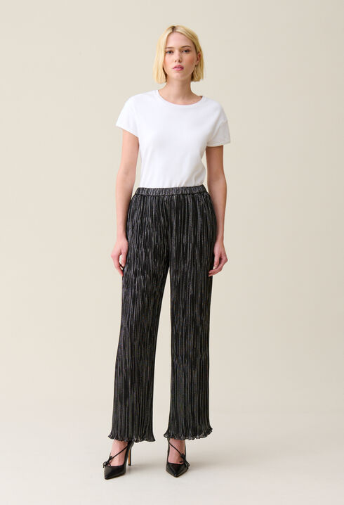 Pantalón fluido plisado plateado