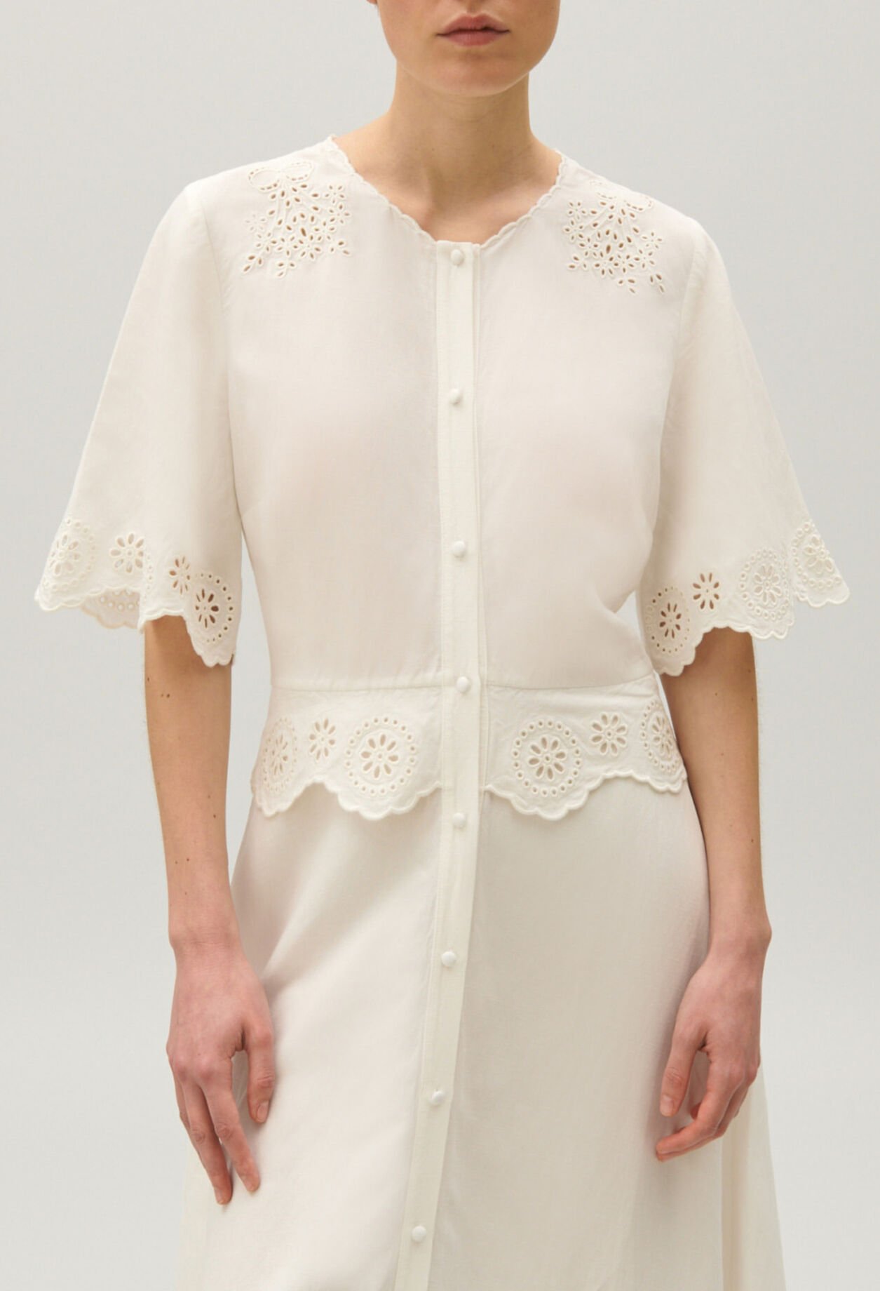 Vestido largo bordados ingleses crudo