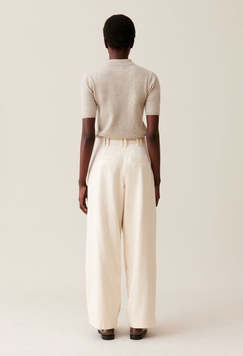 Pantalón denim ancho plisado