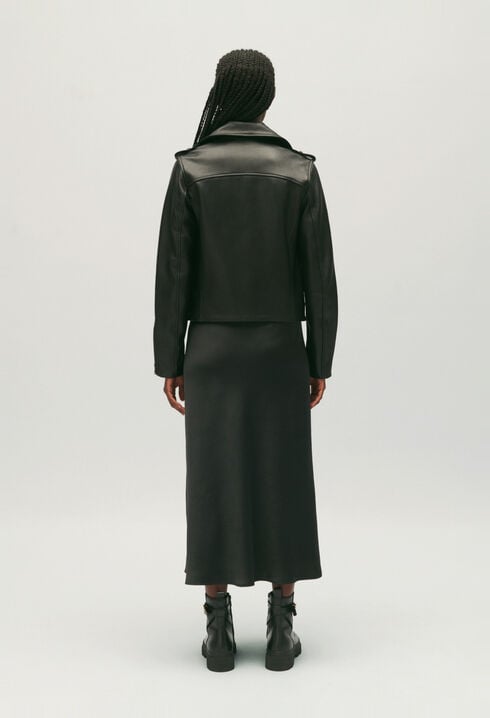 Chaqueta de cuero liso negro