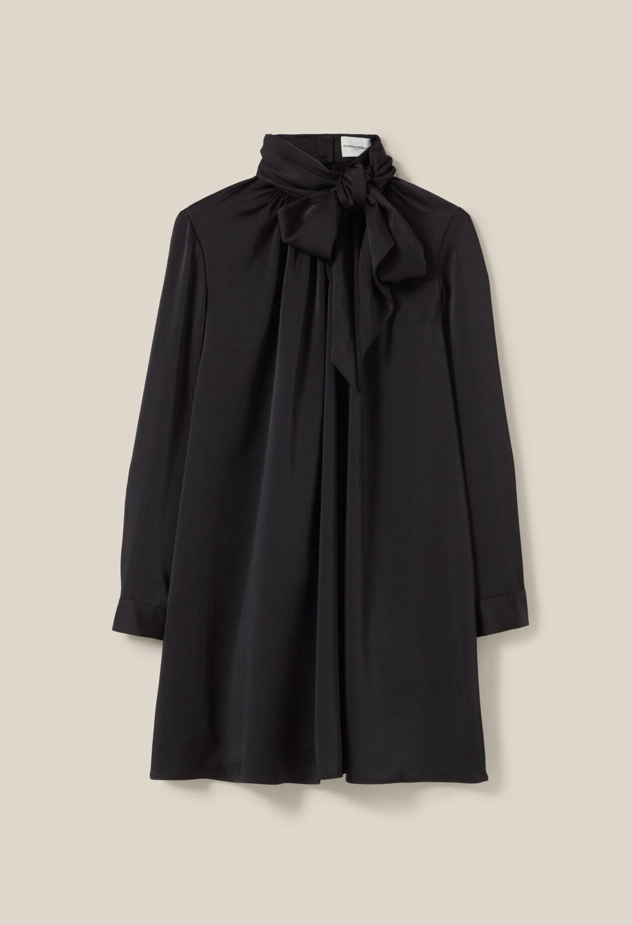 Vestido fluido cuello lazo negro