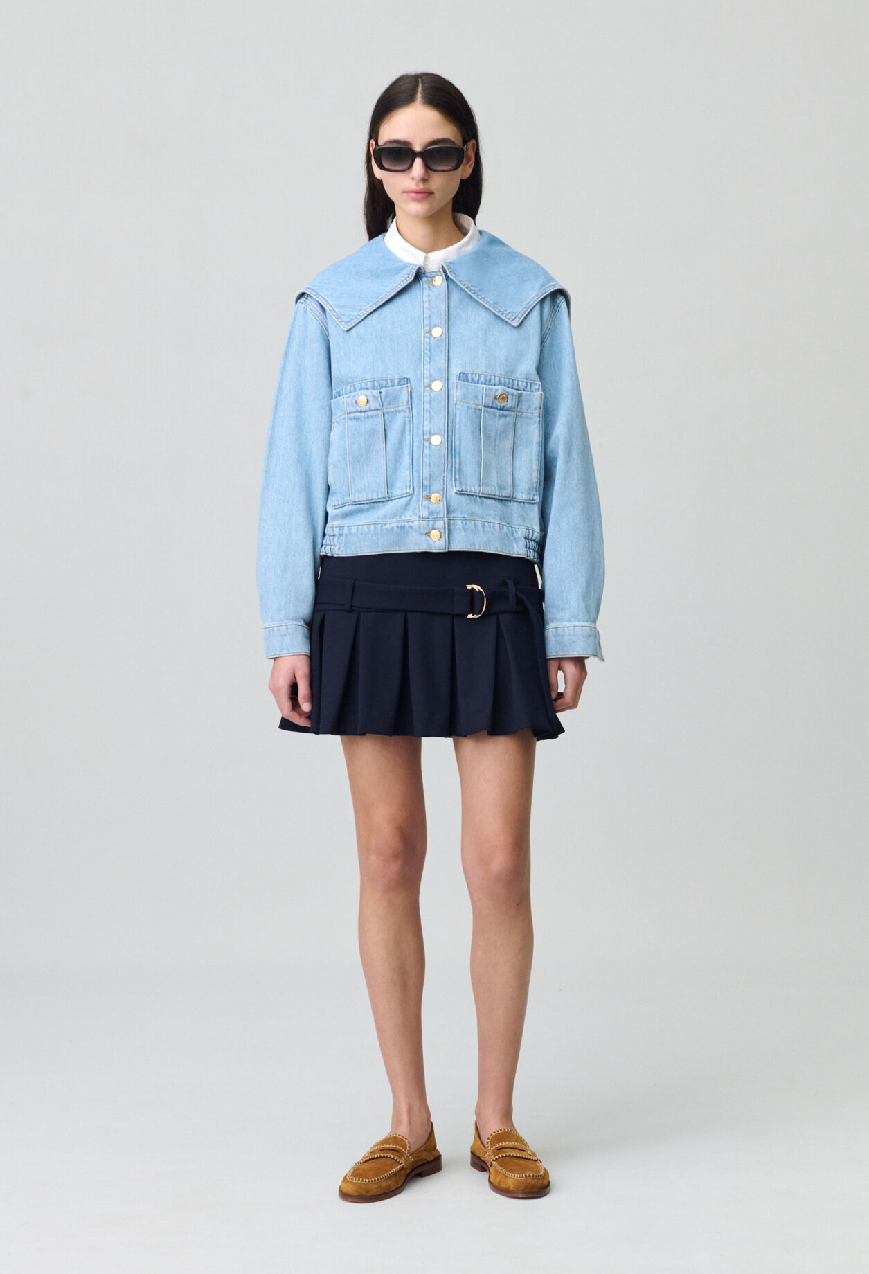 Chaqueta denim con cuello ancho