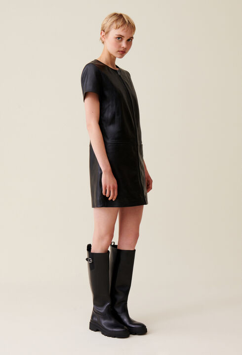 Vestido corto de cuero con cremallera