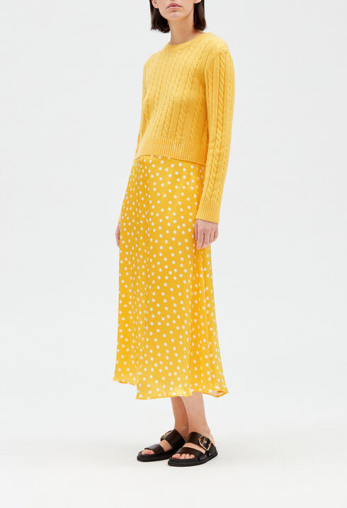 Vestido midi de seda amarilla