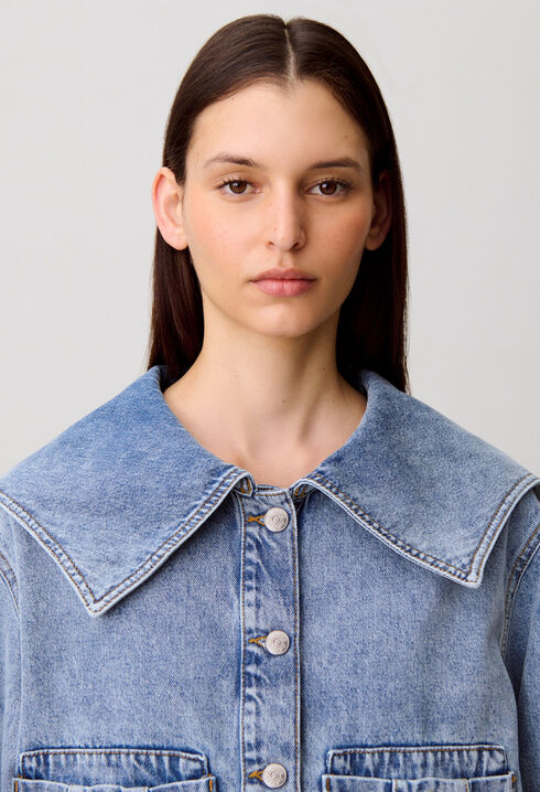 Chaqueta denim pespuntes contraste