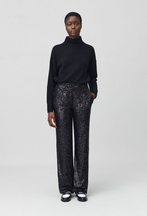 Pantalón recto de lentejuelas negras