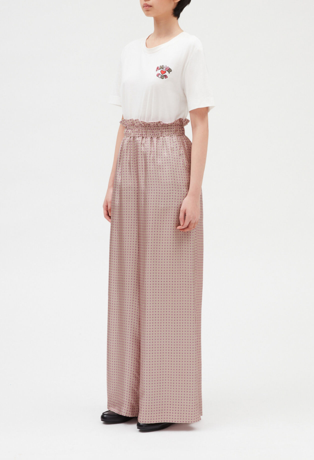 Pantalón ancho de seda en rosa