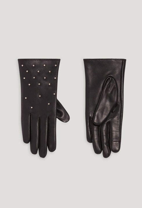 Guantes de cuero negro con estrás