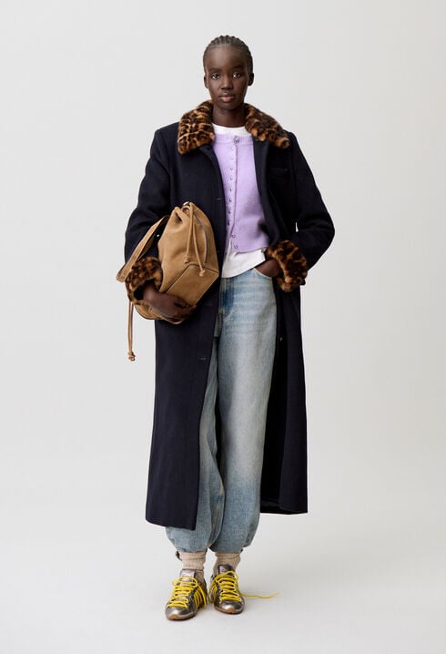 Abrigo largo de lana leopardo