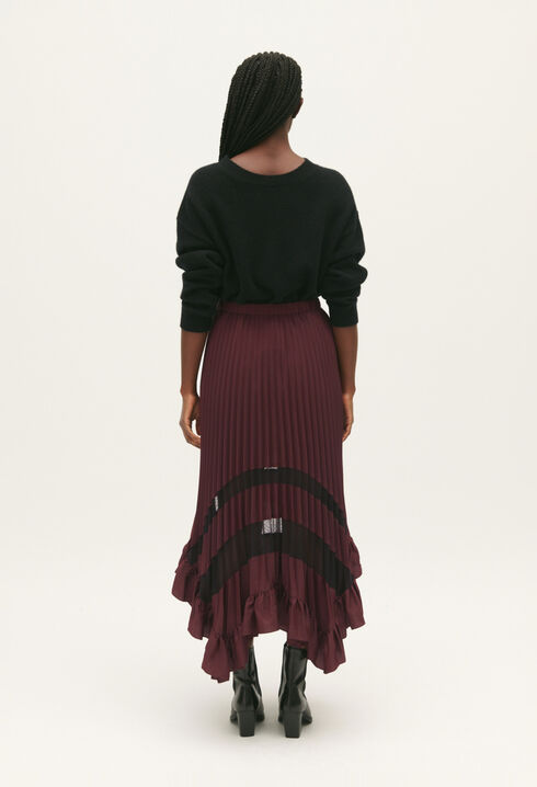 Falda midi plisada con volantes