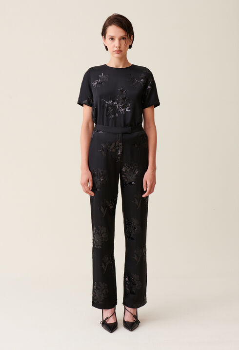Pantalón negro lentejuelas bordadas
