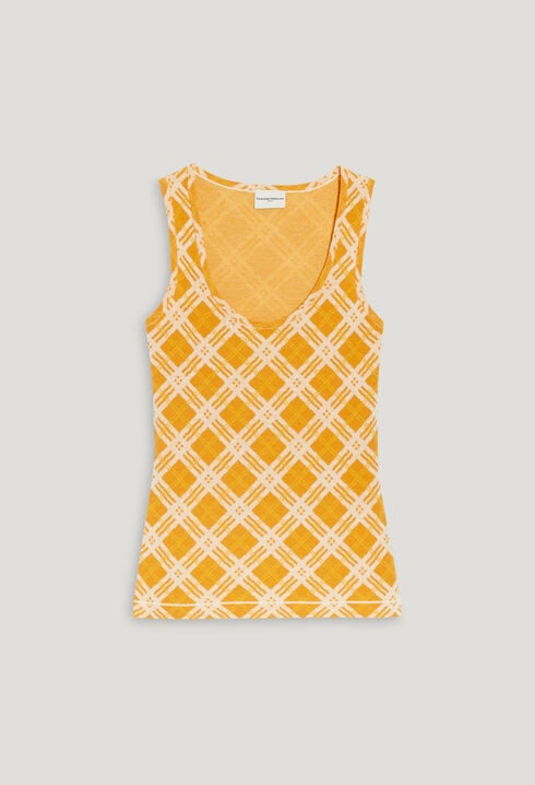 Camiseta tirantes cuadros amarillos