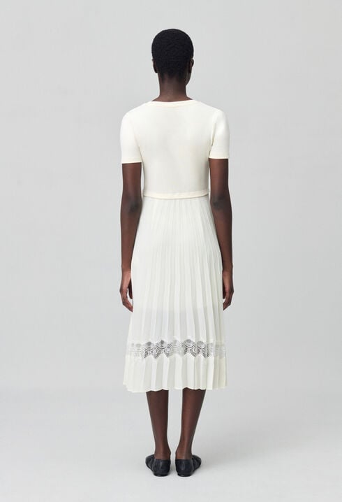 Vestido midi Twist bimaterial marfil