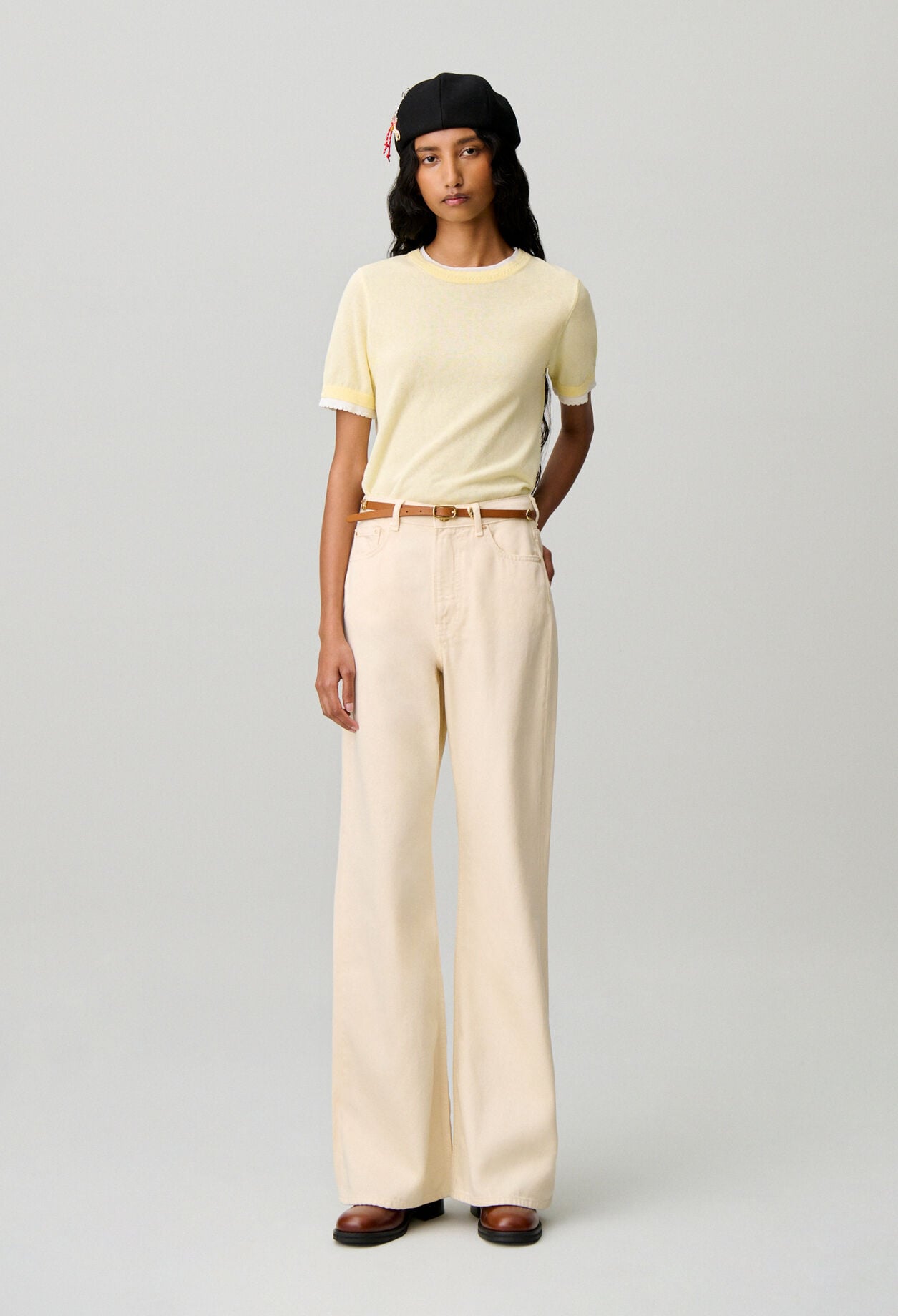 Jean flare denim tiro alto