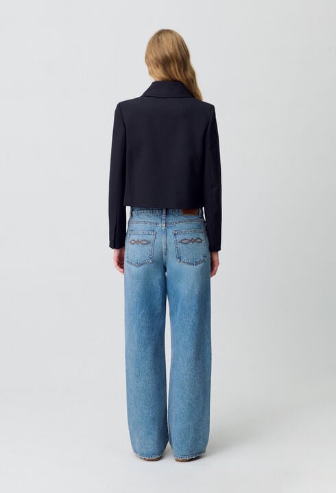 Chaqueta caja mezcla de lana negra