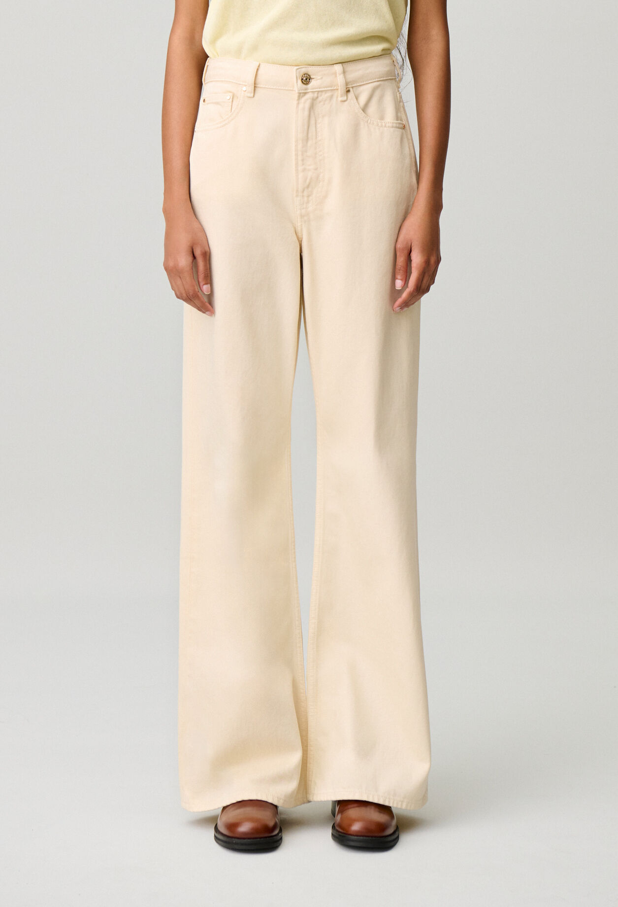 Jean flare denim tiro alto