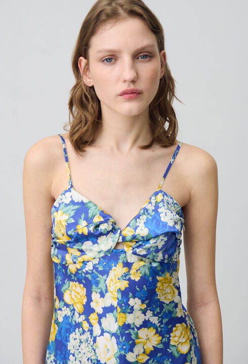 Vestido largo satinado estampada