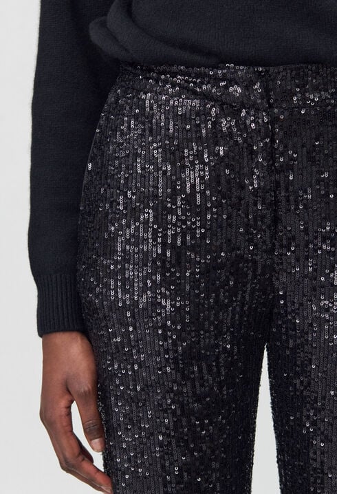 Pantalón recto de lentejuelas negras