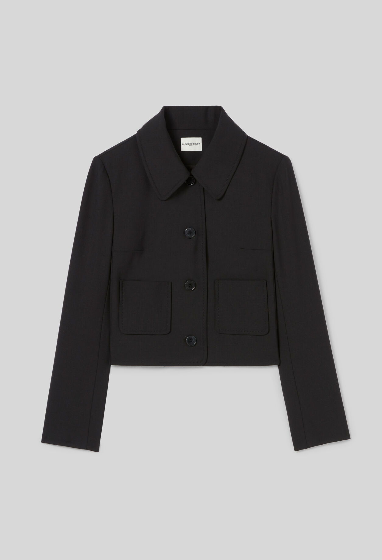 Chaqueta caja mezcla de lana negra