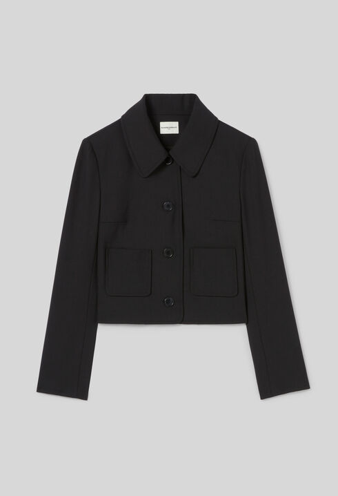 Chaqueta caja mezcla de lana negra