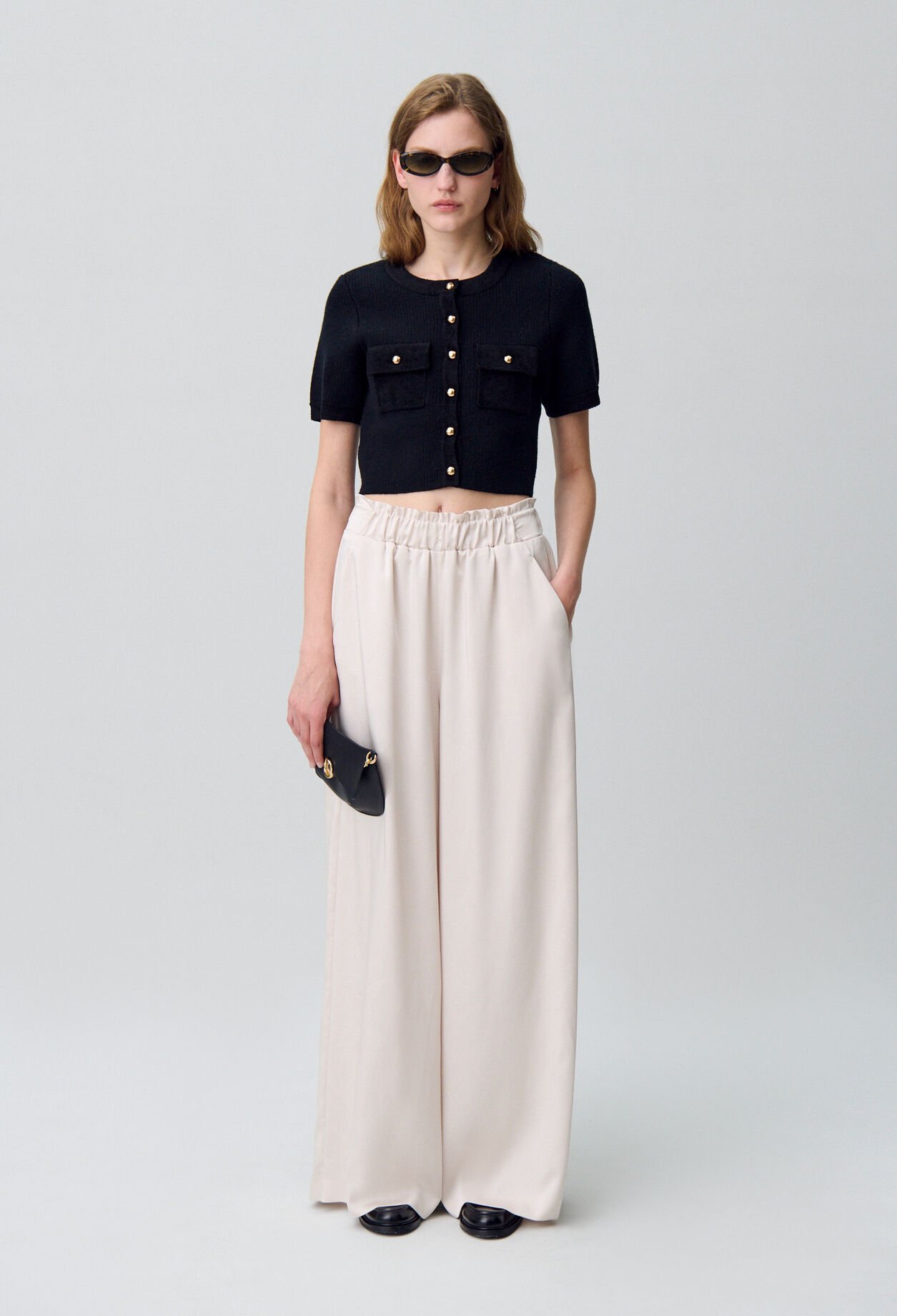 Pantalón ancho con cintura fruncida