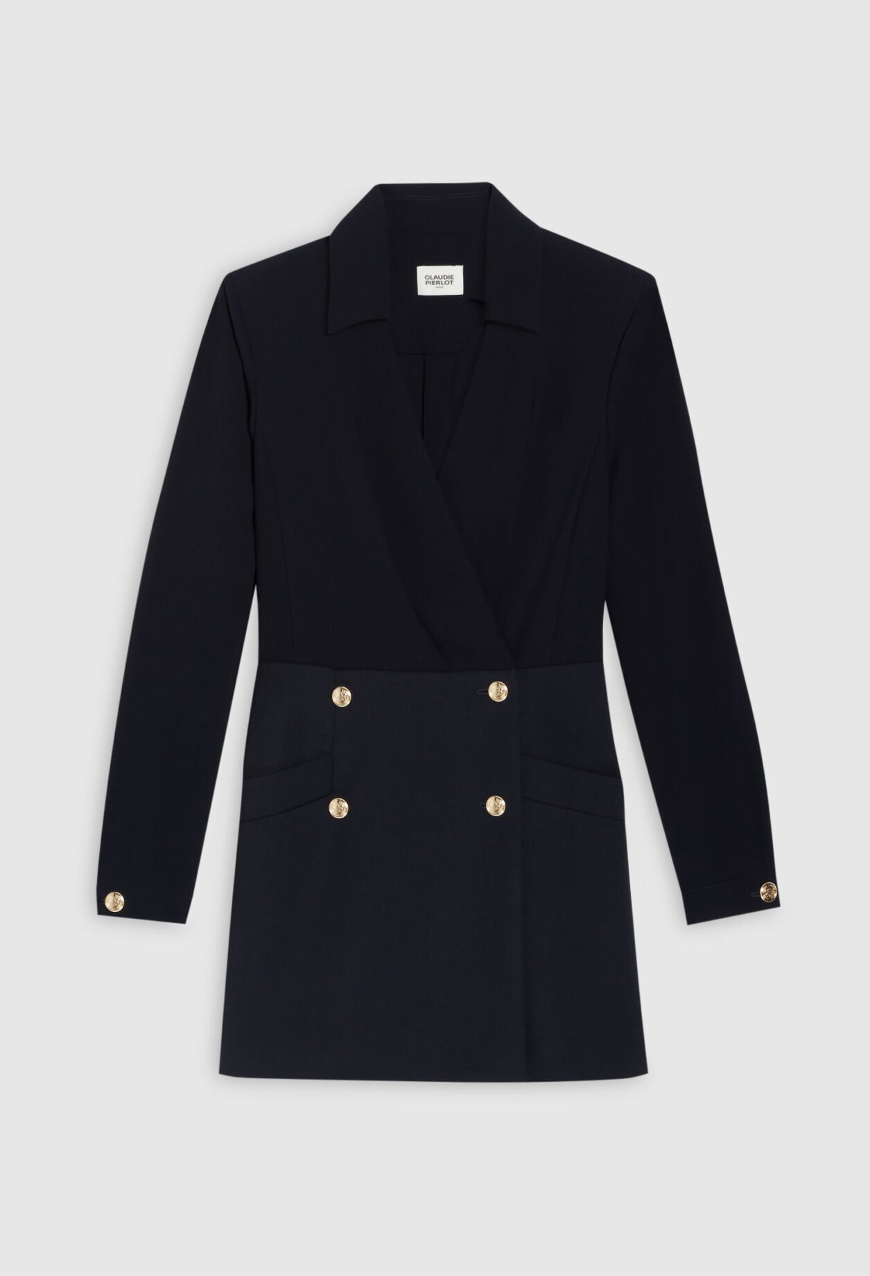 Vestido corto bimaterial en azul marino