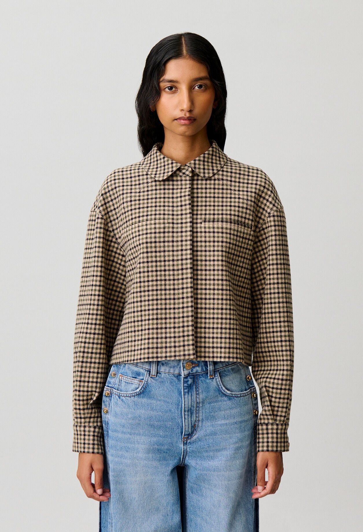 Chaqueta corta de lana a cuadros