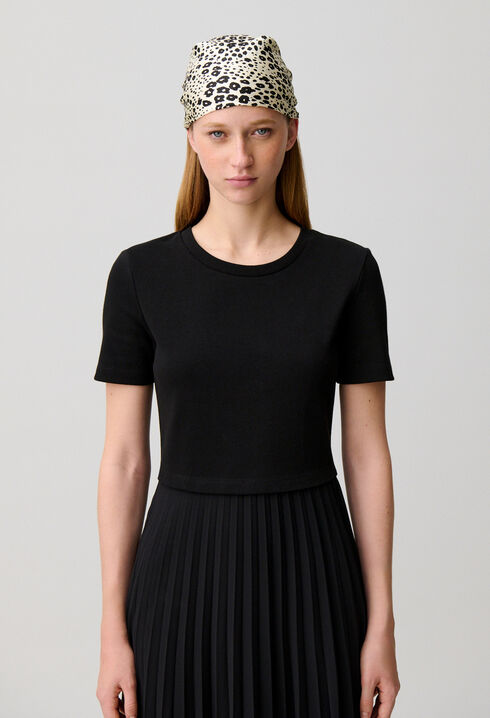 Vestido midi Twist bimaterial negro