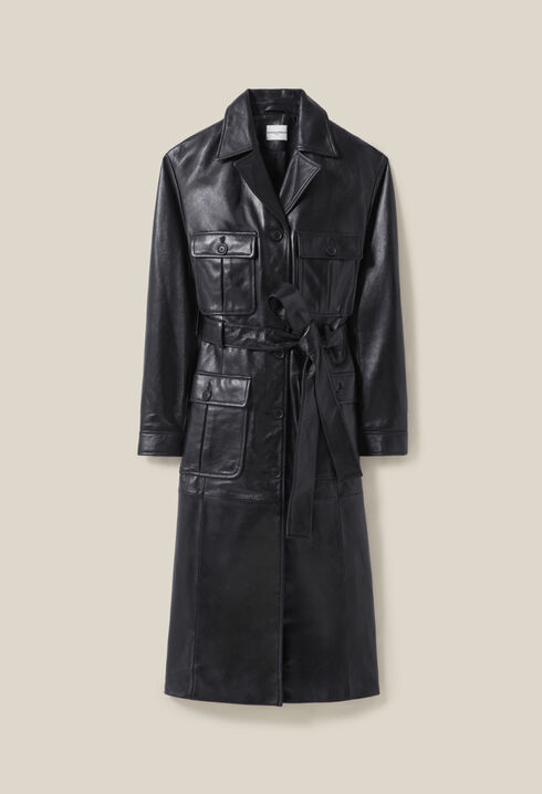 Gabardina de cuero con solapa