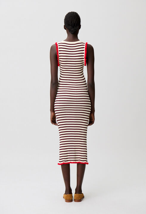 Vestido punto a rayas con volantes