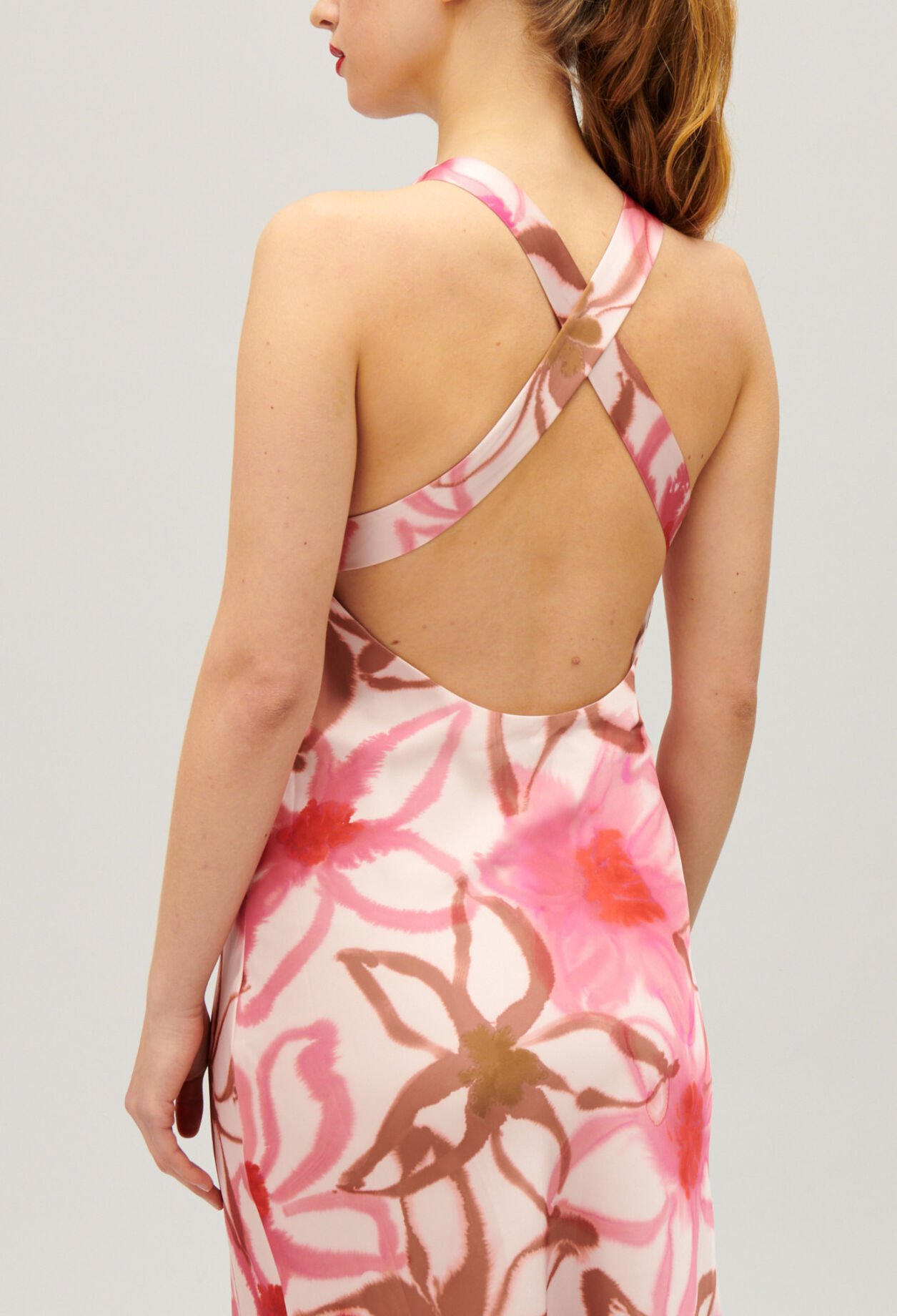 Vestido largo satinado estampado