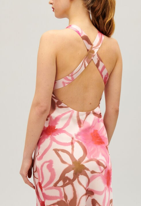 Vestido largo satinado estampado