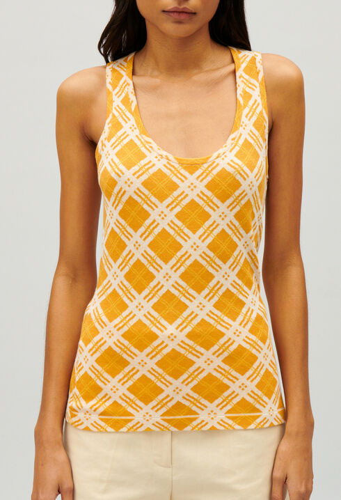 Camiseta tirantes cuadros amarillos