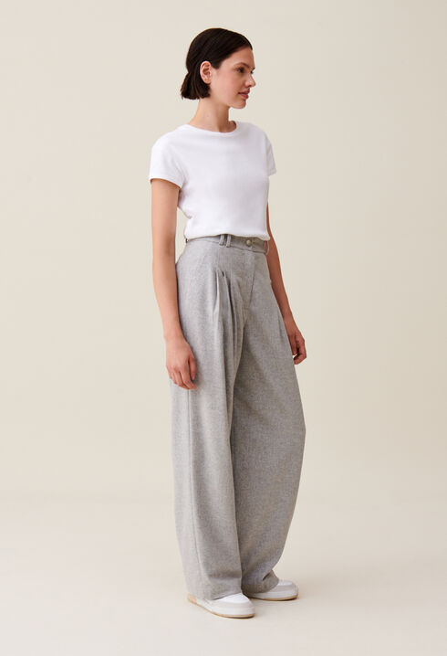 Pantalón ancho de punto gris claro