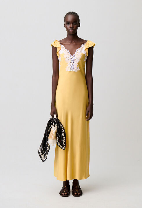 Vestido satinado con encaje