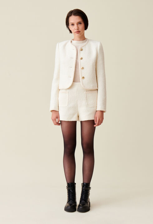 Chaqueta corta de tweed marfil 