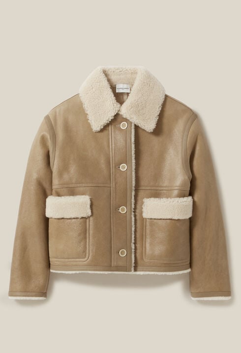 Chaqueta corta de piel beige