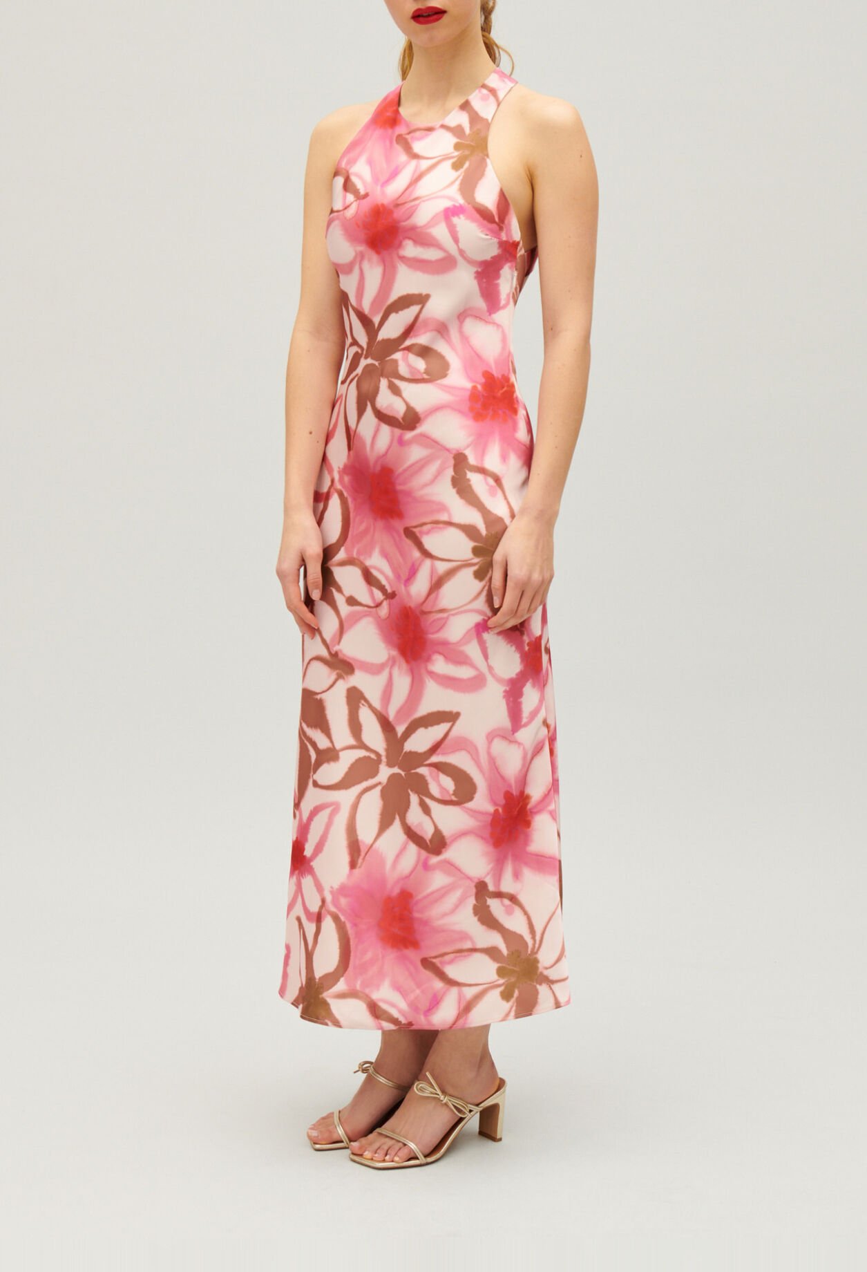 Vestido largo satinado estampado