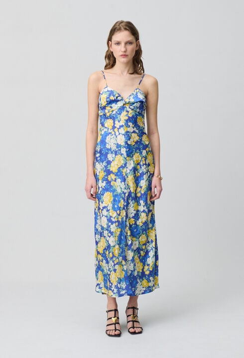 Vestido largo satinado estampada