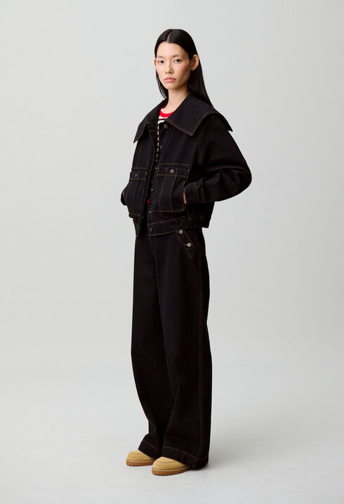 Chaqueta denim negra cuello vareuse