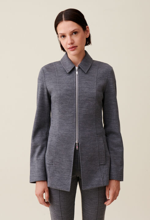 Chaqueta entallada gris cremallera