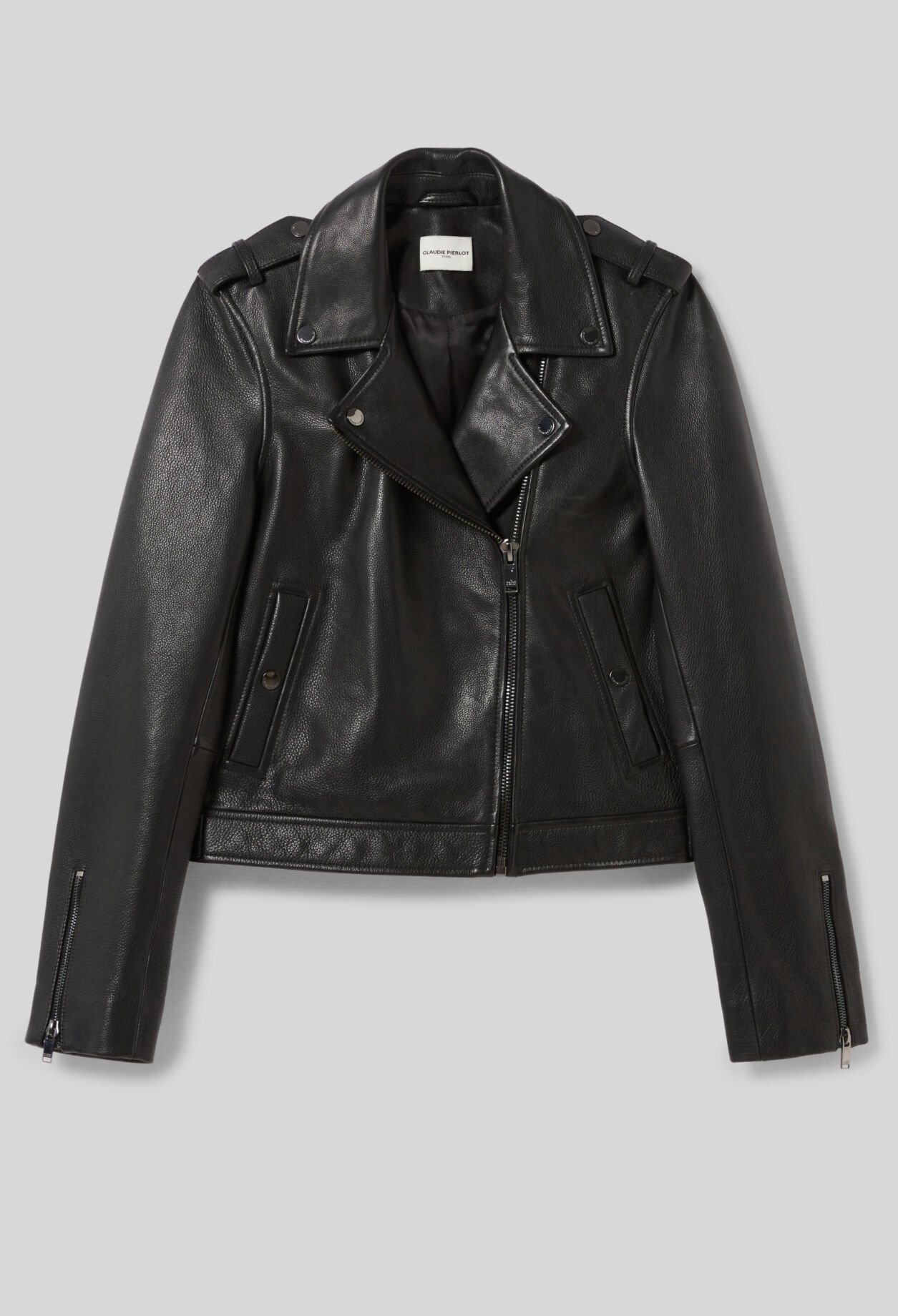 Chaqueta de cuero granulado negro