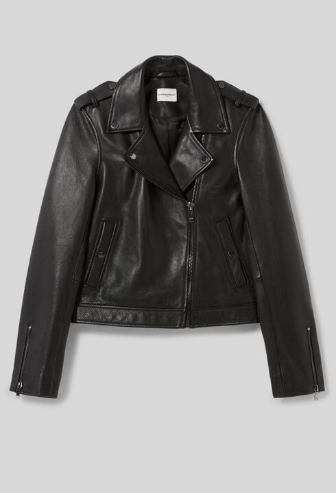 Chaqueta de cuero granulado negro