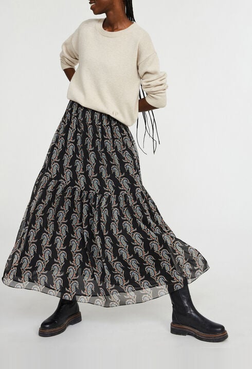 Falda larga con estampado de cachemir