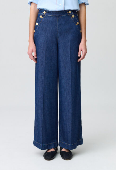 Pantalón vaquero ancho con botones