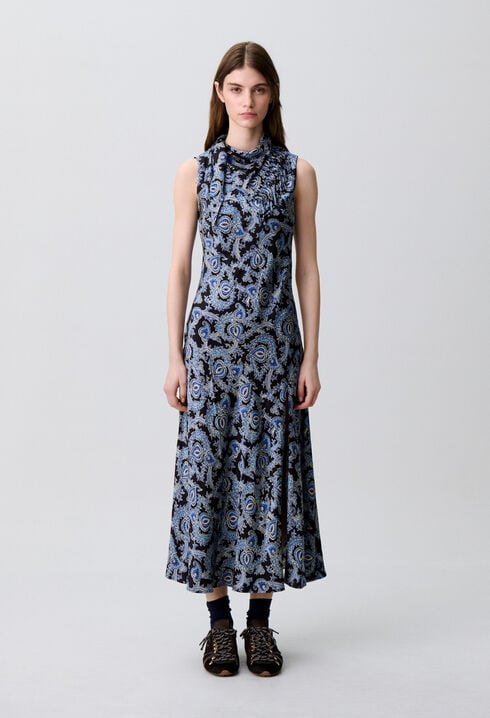 Vestido fluido satinado estampado